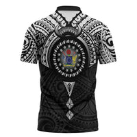 Cook Islands Manta Ray Zipper Polo Shirt Kuki Airani Tattoo Black Color LT14 - Polynesian Pride