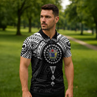 Cook Islands Manta Ray Zipper Polo Shirt Kuki Airani Tattoo Black Color LT14 - Polynesian Pride