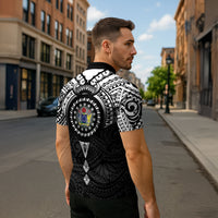 Cook Islands Manta Ray Zipper Polo Shirt Kuki Airani Tattoo Black Color LT14 - Polynesian Pride