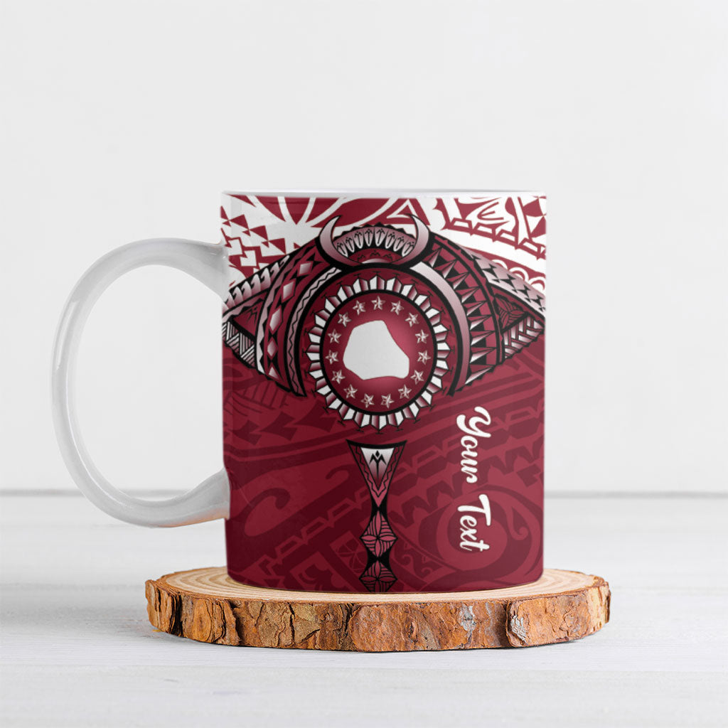 Personalised Cook Islands Mangaia Ceramic Mug Map With Kuki Airani Manta Ray Tattoo