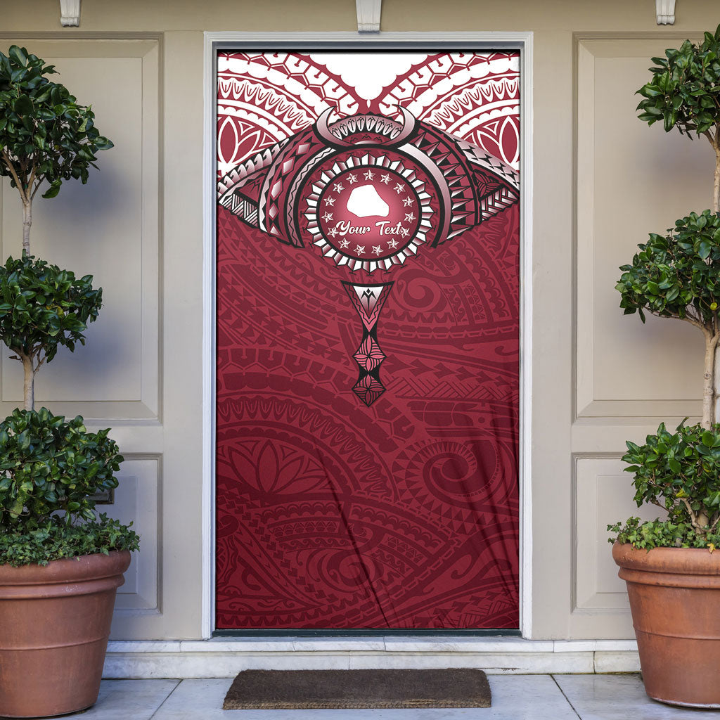 Personalised Cook Islands Mangaia Door Cover Map With Kuki Airani Manta Ray Tattoo