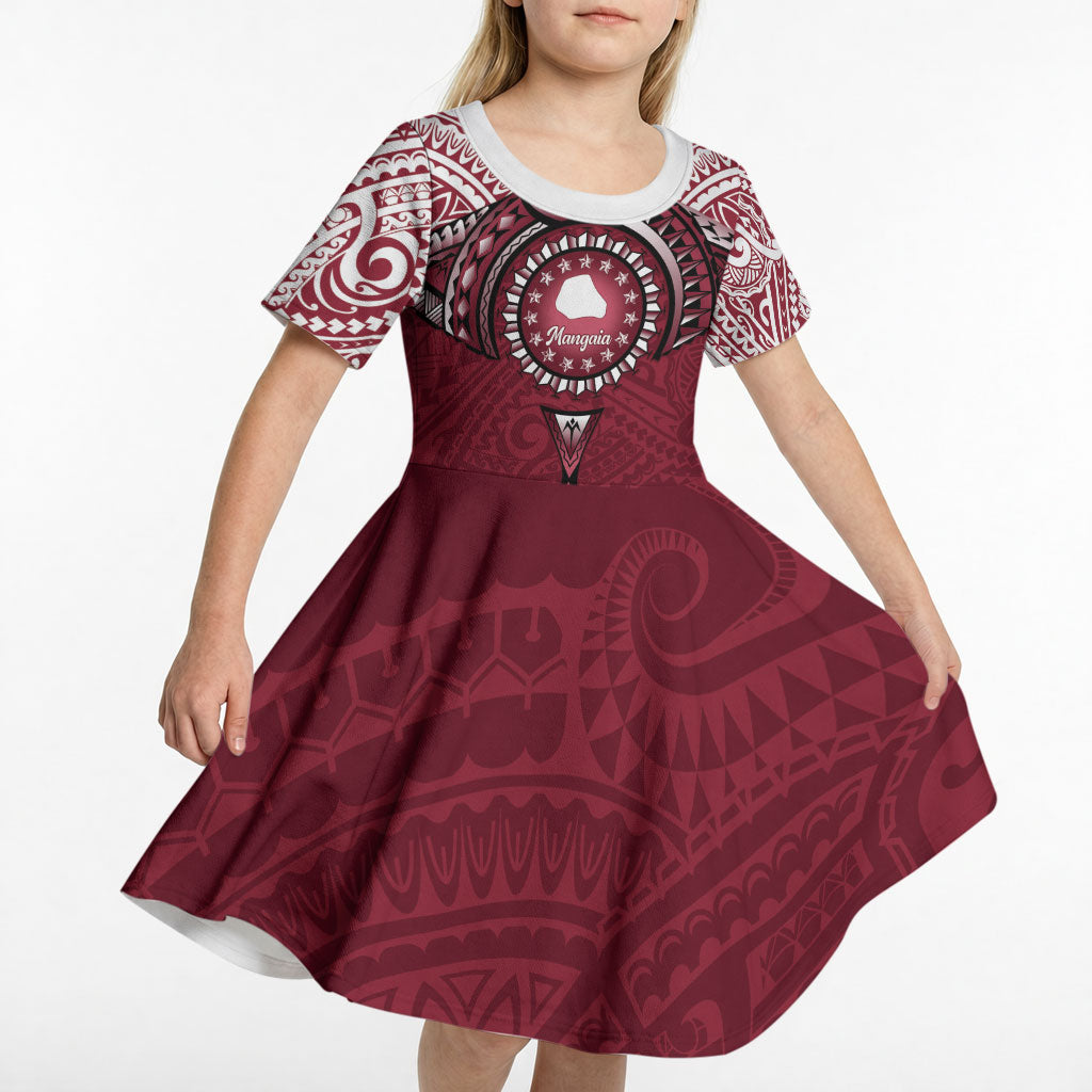 Personalised Cook Islands Mangaia Kid Short Sleeve Dress Map With Kuki Airani Manta Ray Tattoo LT14 - Polynesian Pride