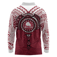 Personalised Cook Islands Mangaia Long Sleeve Polo Shirt Map With Kuki Airani Manta Ray Tattoo LT14 - Polynesian Pride