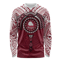 Personalised Cook Islands Mangaia Long Sleeve Shirt Map With Kuki Airani Manta Ray Tattoo LT14 Unisex Maroon - Polynesian Pride