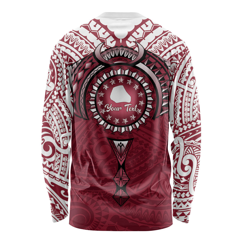 Personalised Cook Islands Mangaia Long Sleeve Shirt Map With Kuki Airani Manta Ray Tattoo LT14 - Polynesian Pride