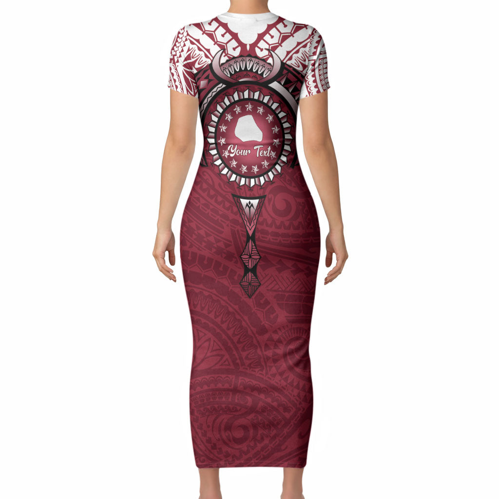 Personalised Cook Islands Mangaia Short Sleeve Bodycon Dress Map With Kuki Airani Manta Ray Tattoo LT14 - Polynesian Pride