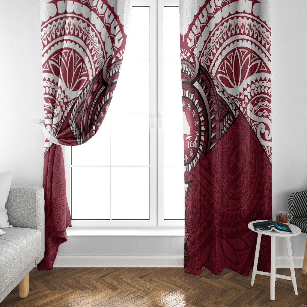 Personalised Cook Islands Mangaia Window Curtain Map With Kuki Airani Manta Ray Tattoo LT14 - Polynesian Pride