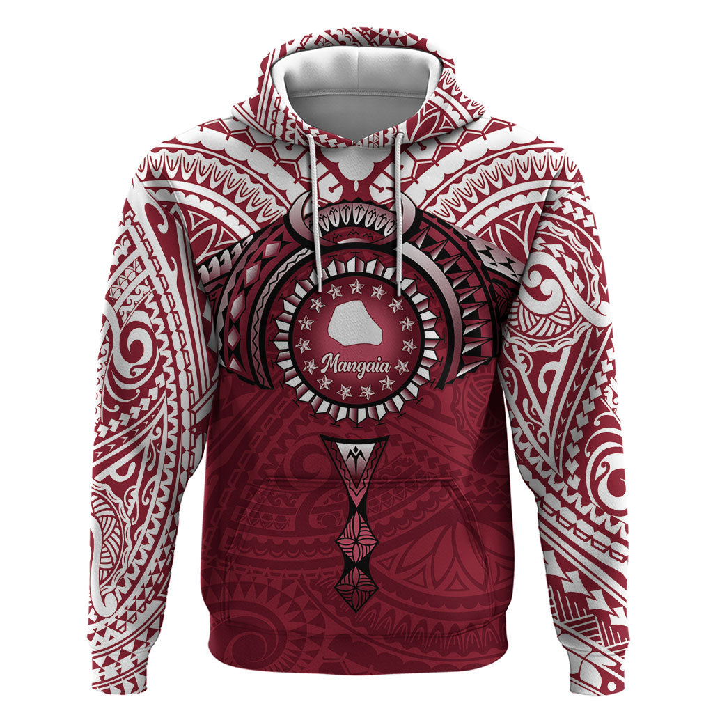 Personalised Cook Islands Mangaia Zip Hoodie Map With Kuki Airani Manta Ray Tattoo LT14 Pullover Hoodie Maroon - Polynesian Pride