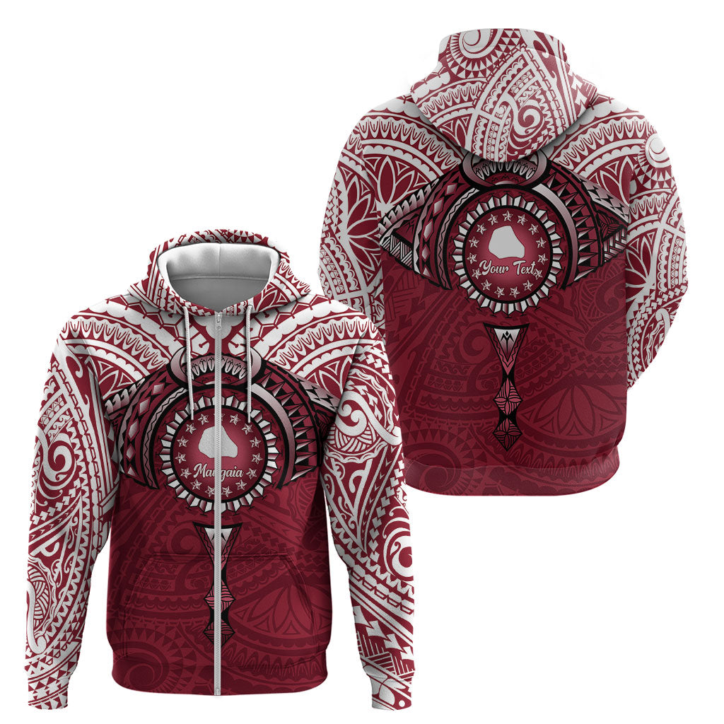 Personalised Cook Islands Mangaia Zip Hoodie Map With Kuki Airani Manta Ray Tattoo LT14 - Polynesian Pride