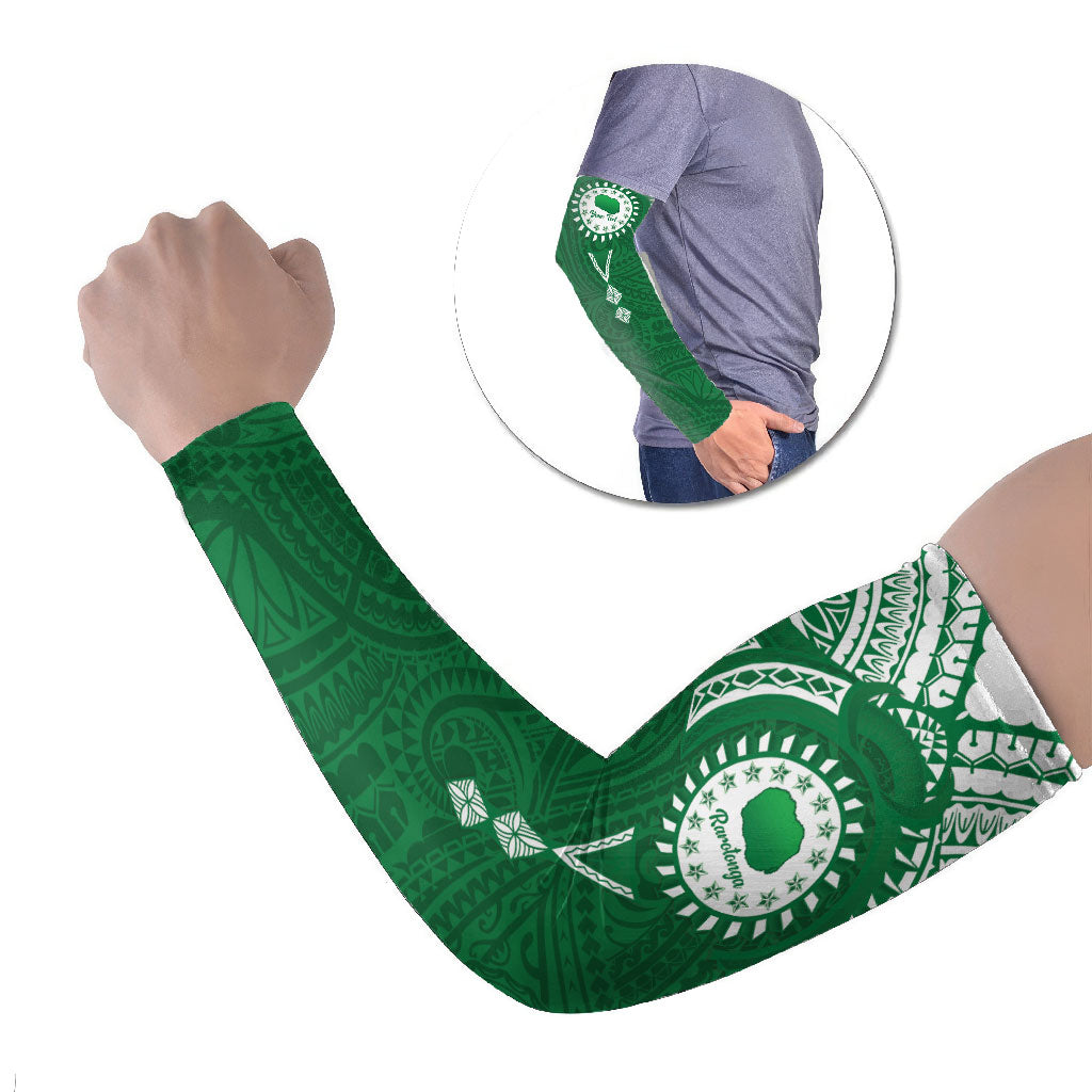 Personalised Cook Islands Rarotonga Arm Sleeves Map With Kuki Airani Manta Ray Tattoo LT14 Set of 2 Green - Polynesian Pride