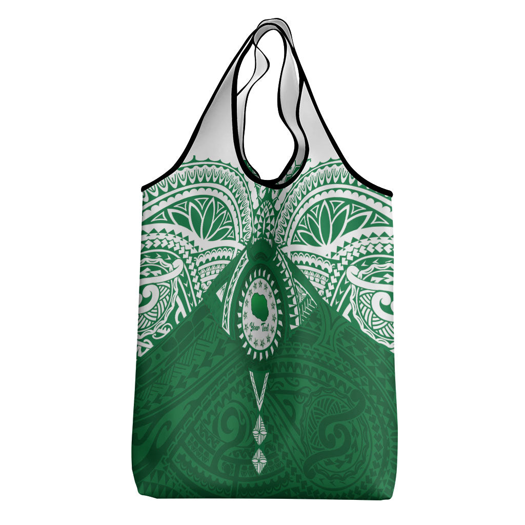 Personalised Cook Islands Rarotonga Grocery Bag Map With Kuki Airani Manta Ray Tattoo LT14 - Polynesian Pride