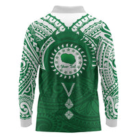 Personalised Cook Islands Rarotonga Long Sleeve Polo Shirt Map With Kuki Airani Manta Ray Tattoo LT14 - Polynesian Pride