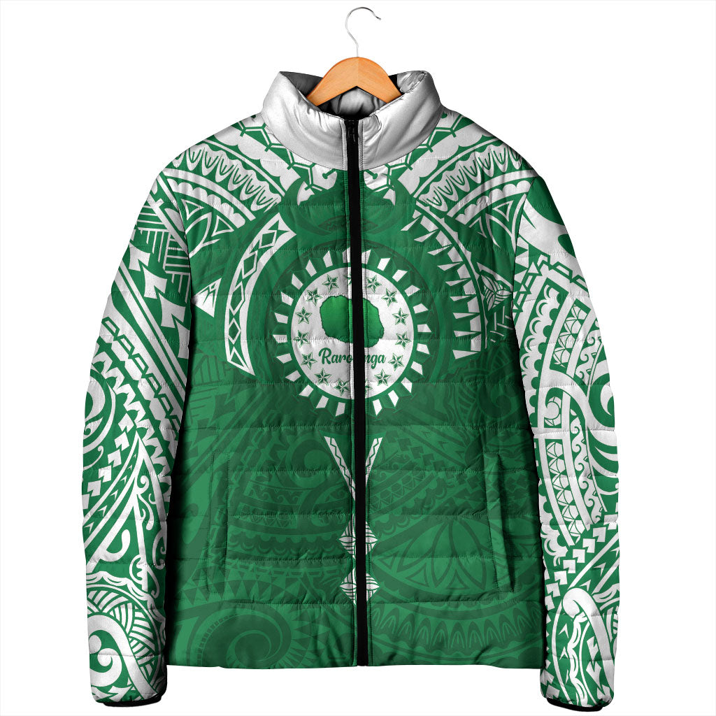Personalised Cook Islands Rarotonga Padded Jacket Map With Kuki Airani Manta Ray Tattoo LT14 - Polynesian Pride