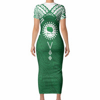 Personalised Cook Islands Rarotonga Short Sleeve Bodycon Dress Map With Kuki Airani Manta Ray Tattoo LT14 - Polynesian Pride