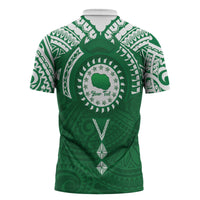 Personalised Cook Islands Rarotonga Zipper Polo Shirt Map With Kuki Airani Manta Ray Tattoo LT14 - Polynesian Pride