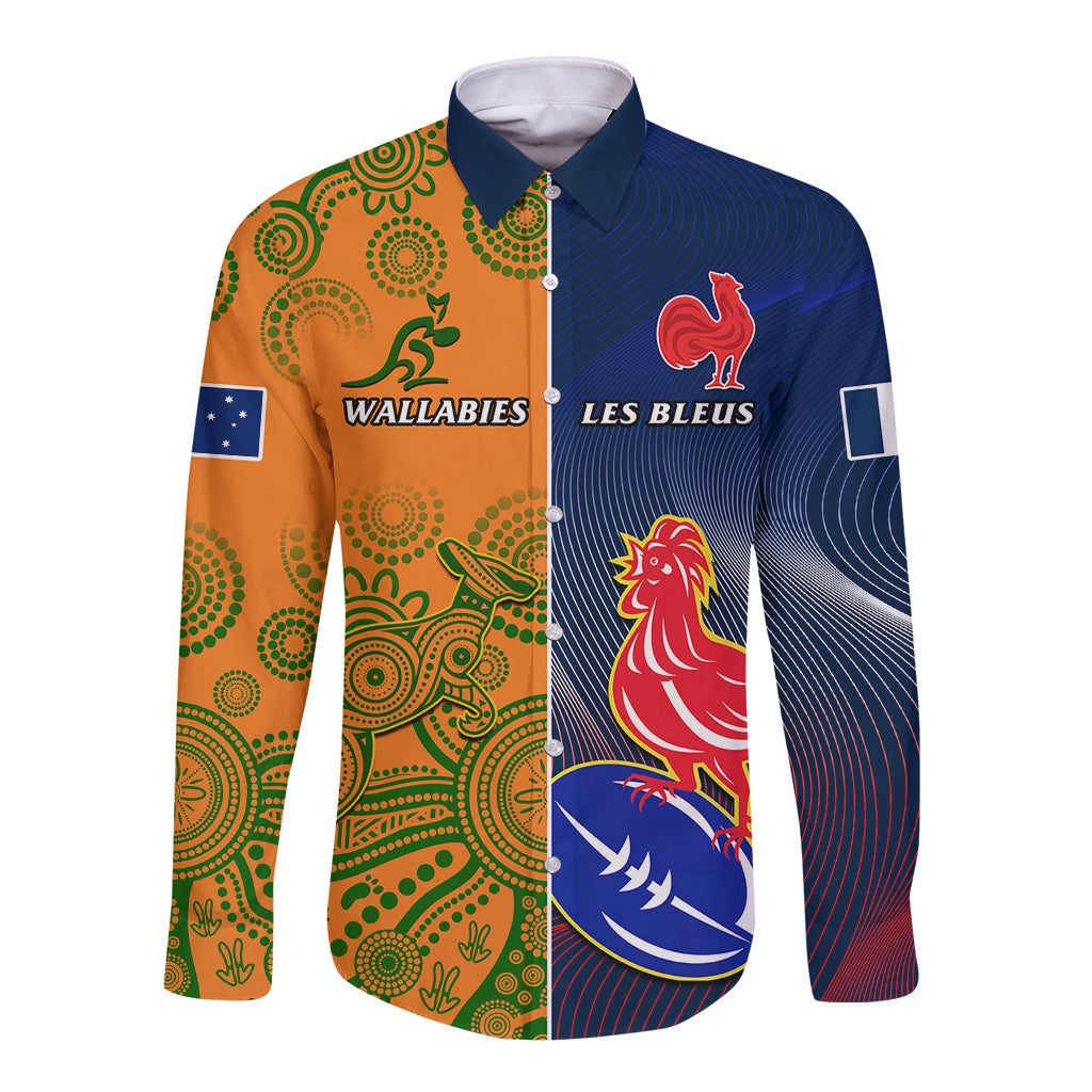 France And Australia Rugby Long Sleeve Button Shirt 2023 World Cup Le Bleus Wallabies Together LT14 Unisex Gold - Polynesian Pride