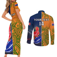 Custom France And Australia Rugby Couples Matching Short Sleeve Bodycon Dress and Long Sleeve Button Shirts 2023 World Cup Le Bleus Wallabies Together LT14 - Polynesian Pride