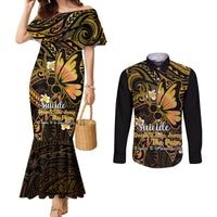 Polynesia Suicide Prevention Awareness Couples Matching Mermaid Dress and Long Sleeve Button Shirts Your Life Is Worth Living For Polynesian Gold Pattern LT14 Gold - Polynesian Pride