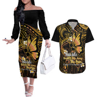 Polynesia Suicide Prevention Awareness Couples Matching Off The Shoulder Long Sleeve Dress and Hawaiian Shirt Your Life Is Worth Living For Polynesian Gold Pattern LT14 Gold - Polynesian Pride
