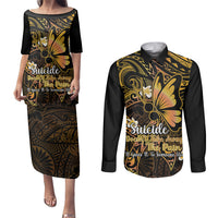 Polynesia Suicide Prevention Awareness Couples Matching Puletasi Dress and Long Sleeve Button Shirts Your Life Is Worth Living For Polynesian Gold Pattern LT14 Gold - Polynesian Pride