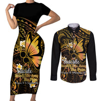 Polynesia Suicide Prevention Awareness Couples Matching Short Sleeve Bodycon Dress and Long Sleeve Button Shirts Your Life Is Worth Living For Polynesian Gold Pattern LT14 Gold - Polynesian Pride