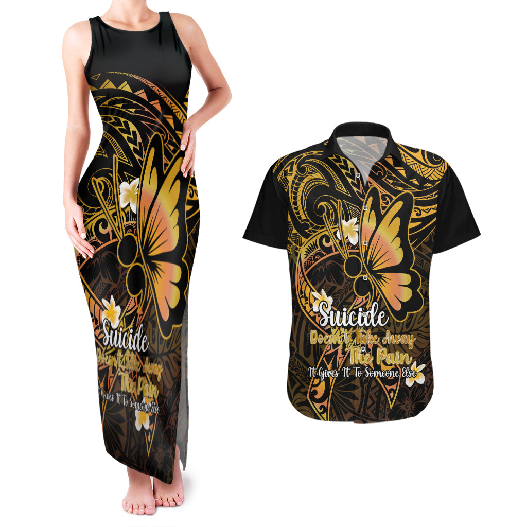 Polynesia Suicide Prevention Awareness Couples Matching Tank Maxi Dress and Hawaiian Shirt Your Life Is Worth Living For Polynesian Gold Pattern LT14 Gold - Polynesian Pride