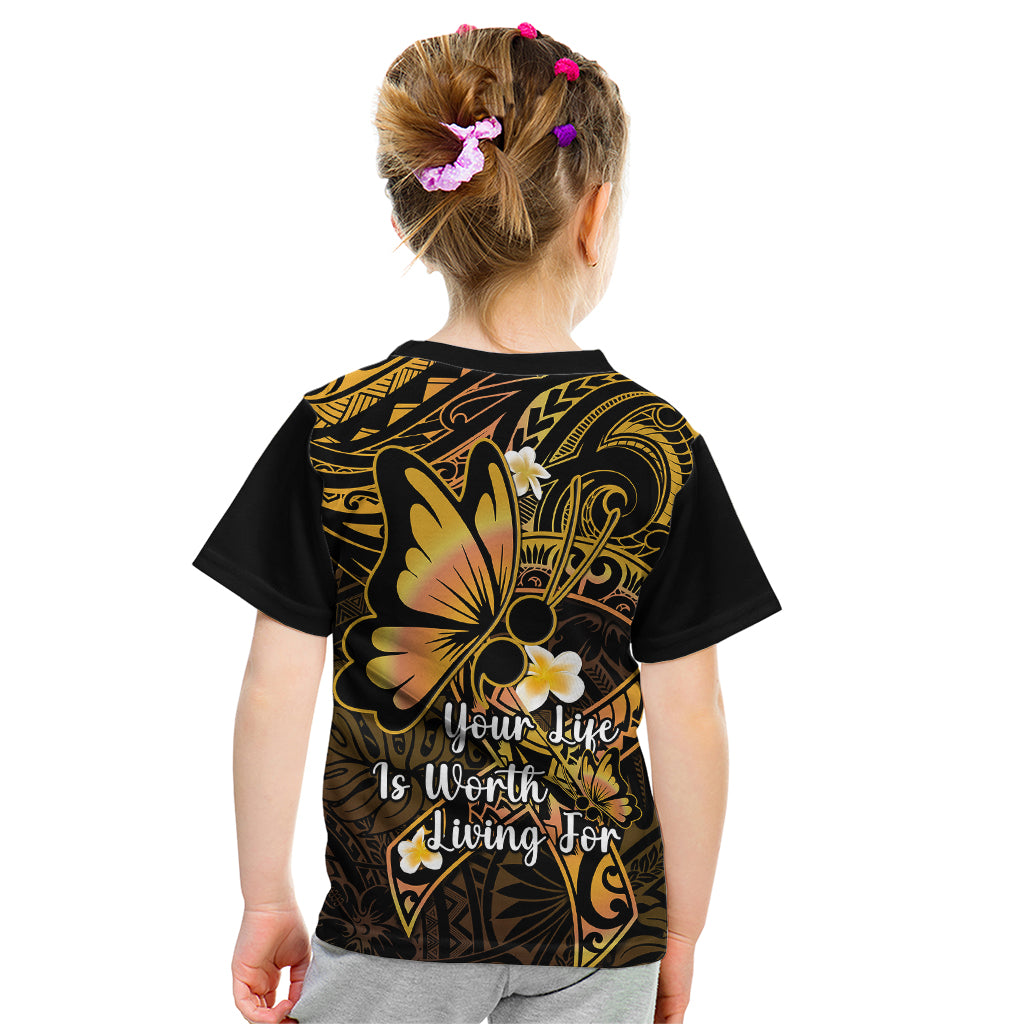Polynesia Suicide Prevention Awareness Kid T Shirt Your Life Is Worth Living For Polynesian Gold Pattern LT14 - Polynesian Pride