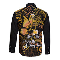 Polynesia Suicide Prevention Awareness Long Sleeve Button Shirt Your Life Is Worth Living For Polynesian Gold Pattern LT14 - Polynesian Pride