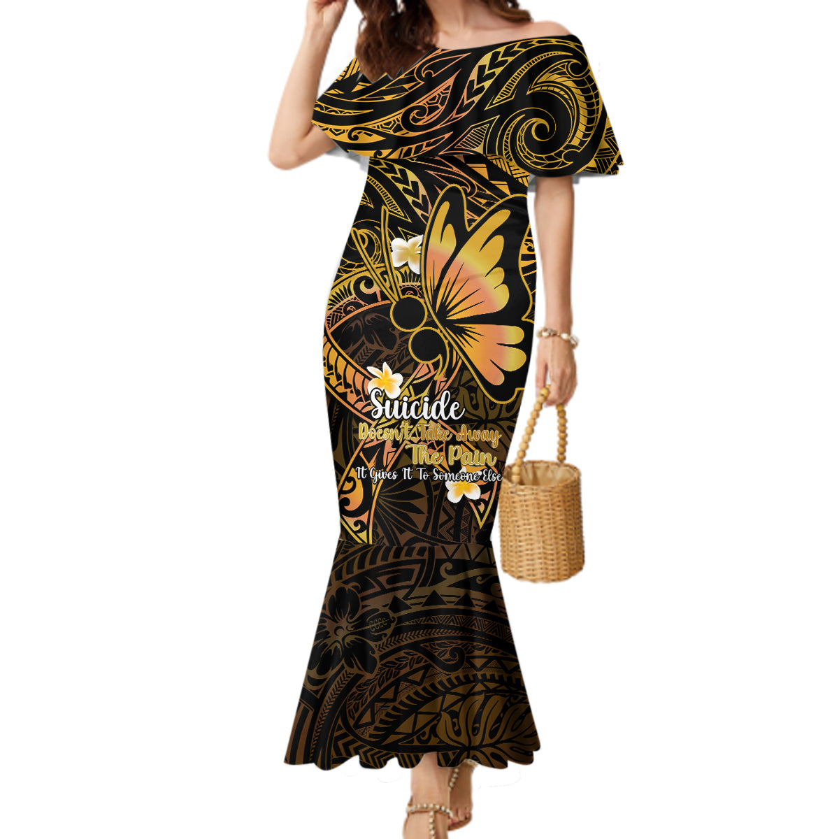 Polynesia Suicide Prevention Awareness Mermaid Dress Your Life Is Worth Living For Polynesian Gold Pattern LT14 Women Gold - Polynesian Pride