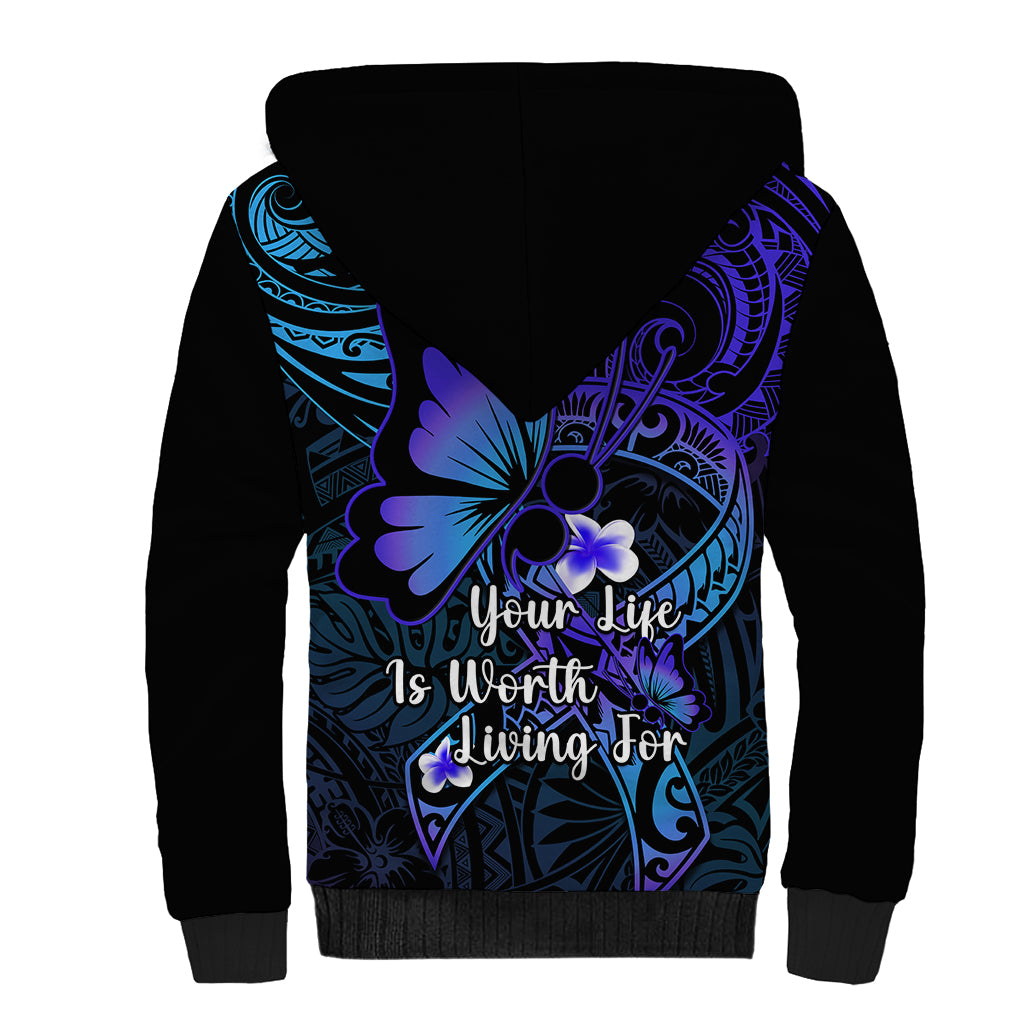 Polynesia Suicide Prevention Awareness Sherpa Hoodie Your Life Is Worth Living For Polynesian Purple Pattern LT14 - Polynesian Pride