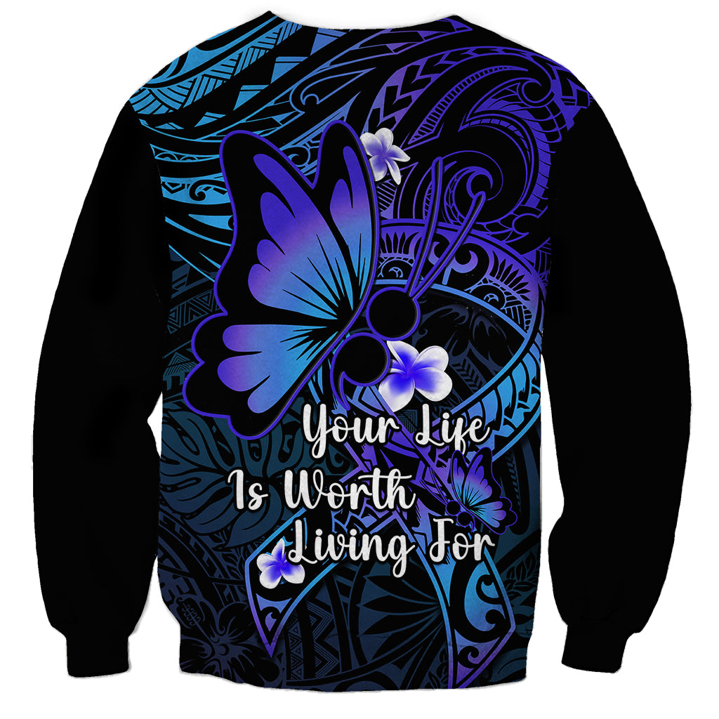 Polynesia Suicide Prevention Awareness Sweatshirt Your Life Is Worth Living For Polynesian Purple Pattern LT14 - Polynesian Pride