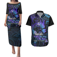 Polynesia Suicide Prevention Awareness Couples Matching Puletasi Dress and Hawaiian Shirt Your Life Is Worth Living For Polynesian Blue Pattern LT14 Gold - Polynesian Pride