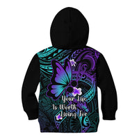 Polynesia Suicide Prevention Awareness Kid Hoodie Your Life Is Worth Living For Polynesian Blue Pattern LT14 - Polynesian Pride