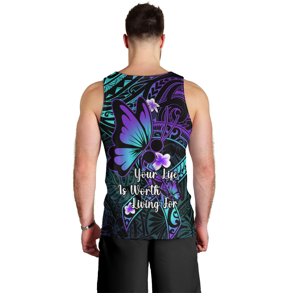 Polynesia Suicide Prevention Awareness Men Tank Top Your Life Is Worth Living For Polynesian Blue Pattern LT14 - Polynesian Pride
