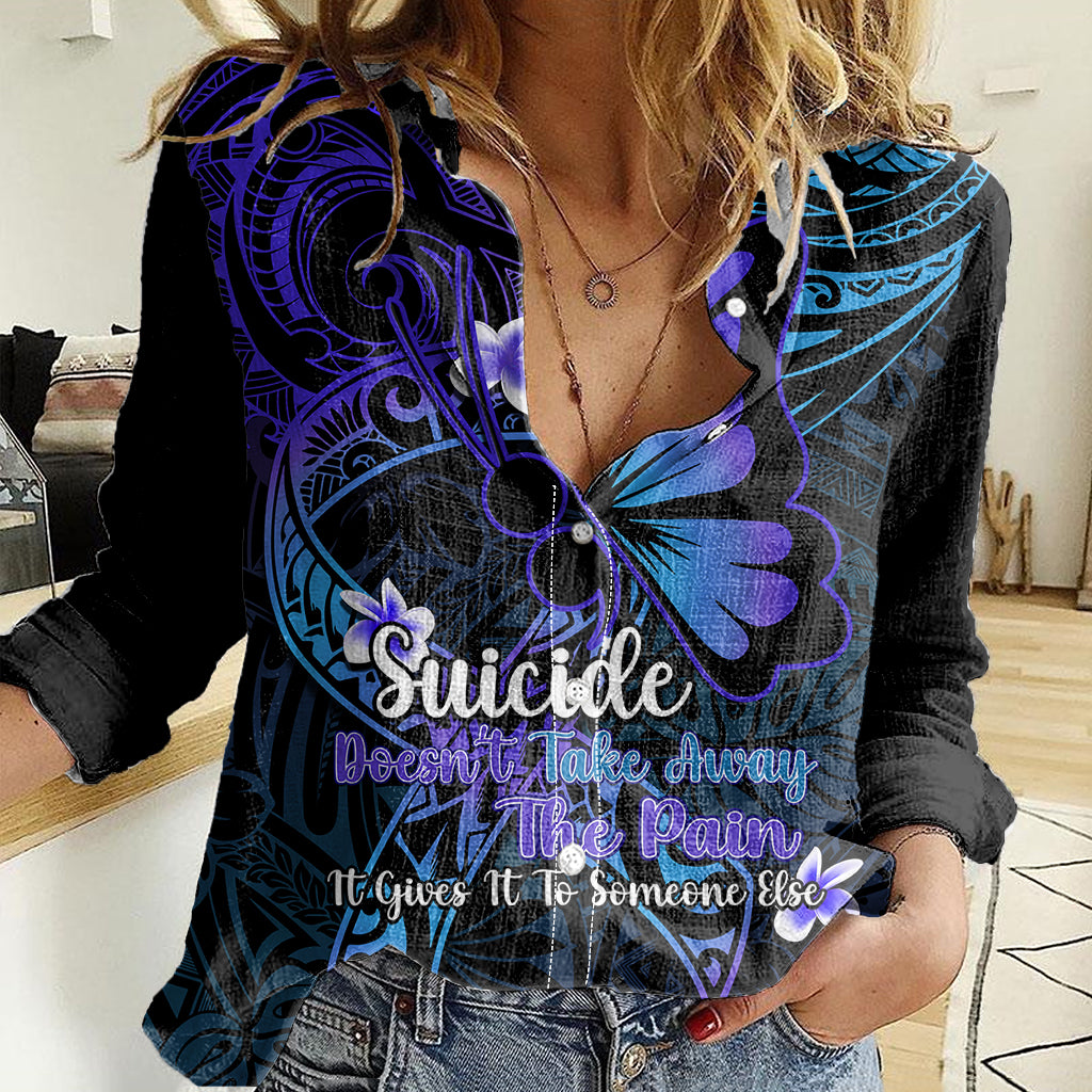 Polynesia Suicide Prevention Awareness Women Casual Shirt Your Life Is Worth Living For Polynesian Blue Pattern LT14 Female Blue - Polynesian Pride