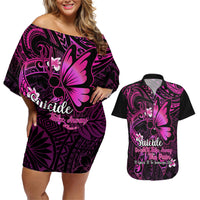 Polynesia Suicide Prevention Awareness Couples Matching Off Shoulder Short Dress and Hawaiian Shirt Your Life Is Worth Living For Polynesian Pink Pattern LT14 Pink - Polynesian Pride