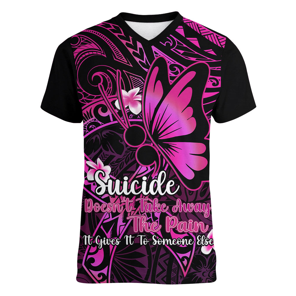 Polynesia Suicide Prevention Awareness Women V Neck T Shirt Your Life Is Worth Living For Polynesian Pink Pattern LT14 Female Pink - Polynesian Pride