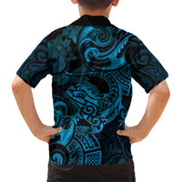 New Zealand Tuatara Family Matching Off Shoulder Maxi Dress and Hawaiian Shirt Aotearoa Maori Clematis Flowers - Blue LT14 - Polynesian Pride