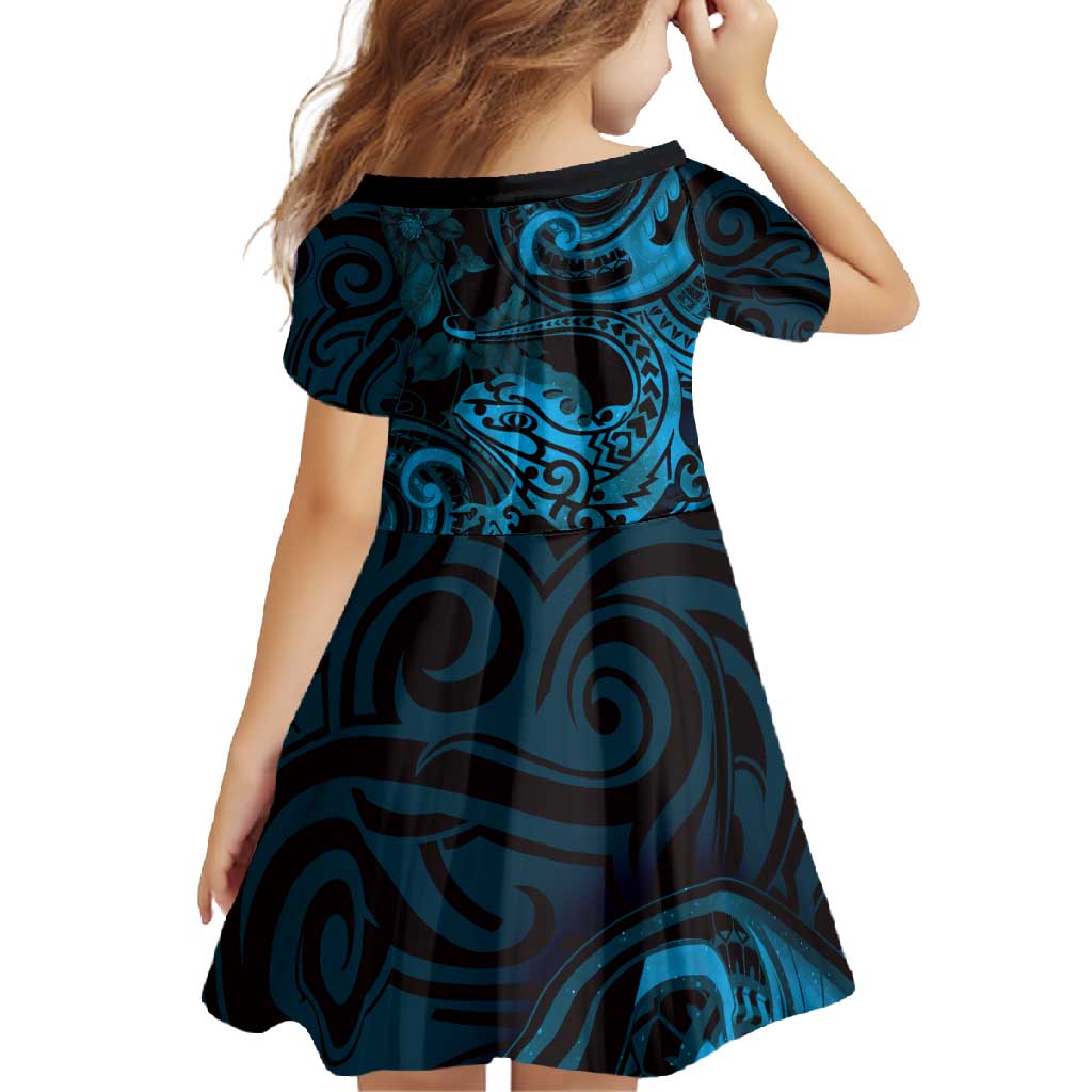 New Zealand Tuatara Family Matching Short Sleeve Bodycon Dress and Hawaiian Shirt Aotearoa Maori Clematis Flowers - Blue LT14 - Polynesian Pride
