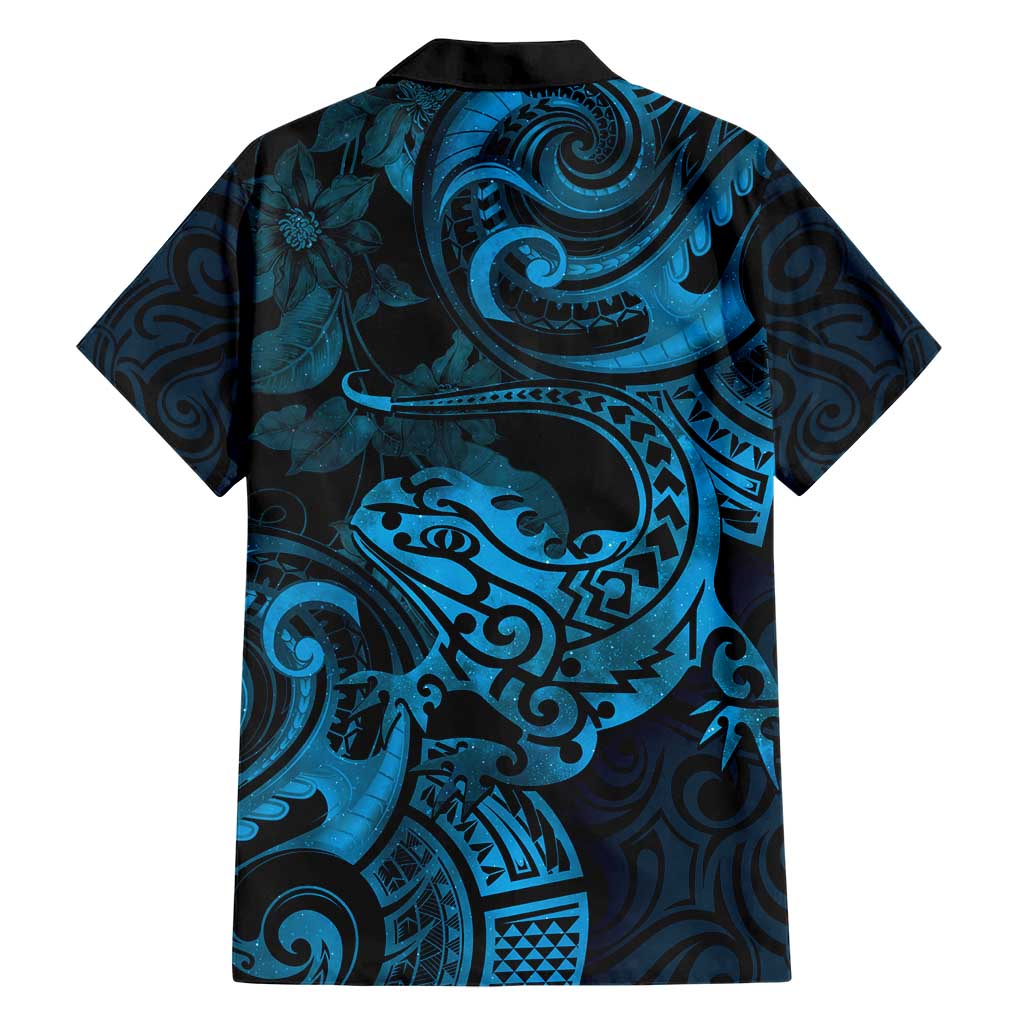New Zealand Tuatara Hawaiian Shirt Aotearoa Maori Clematis Flowers - Blue LT14 - Polynesian Pride