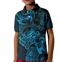 New Zealand Tuatara Kid Polo Shirt Aotearoa Maori Clematis Flowers - Blue LT14 Kid Blue - Polynesian Pride