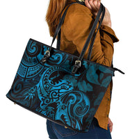 New Zealand Tuatara Leather Tote Bag Aotearoa Maori Clematis Flowers - Blue LT14 - Polynesian Pride