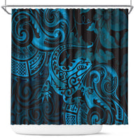New Zealand Tuatara Shower Curtain Aotearoa Maori Clematis Flowers - Blue LT14 Blue - Polynesian Pride