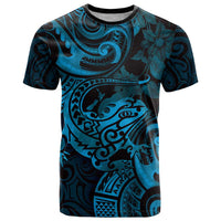 New Zealand Tuatara T Shirt Aotearoa Maori Clematis Flowers - Blue LT14 Blue - Polynesian Pride