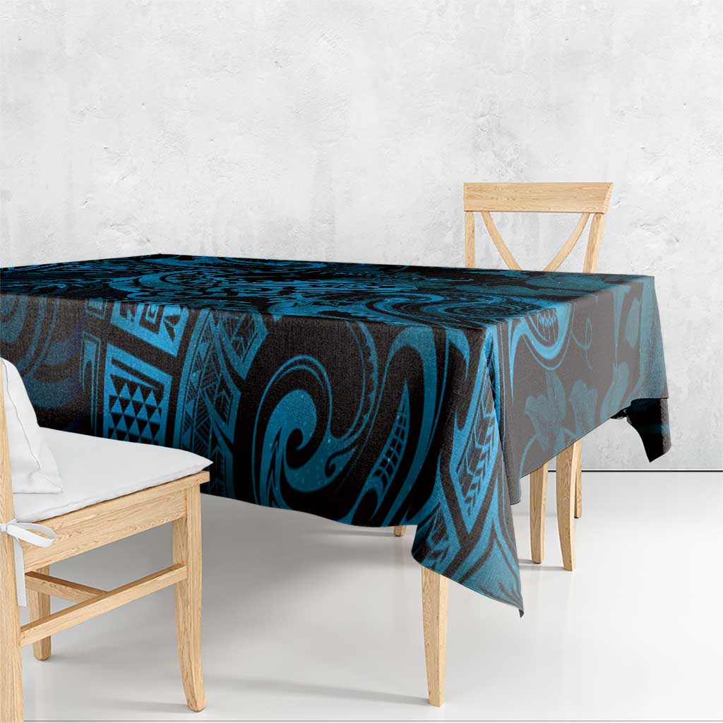 New Zealand Tuatara Tablecloth Aotearoa Maori Clematis Flowers - Blue