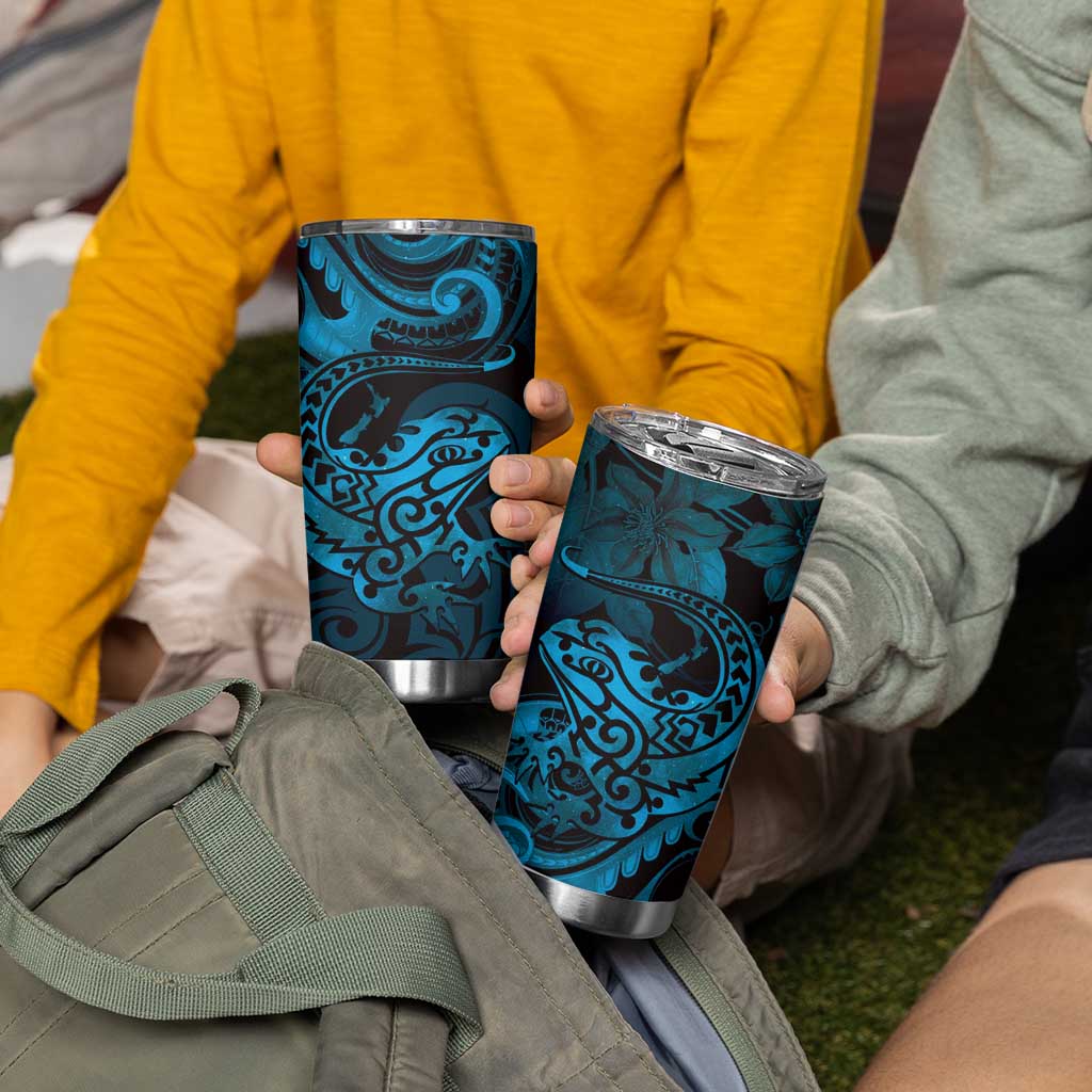 New Zealand Tuatara Tumbler Cup Aotearoa Maori Clematis Flowers - Blue