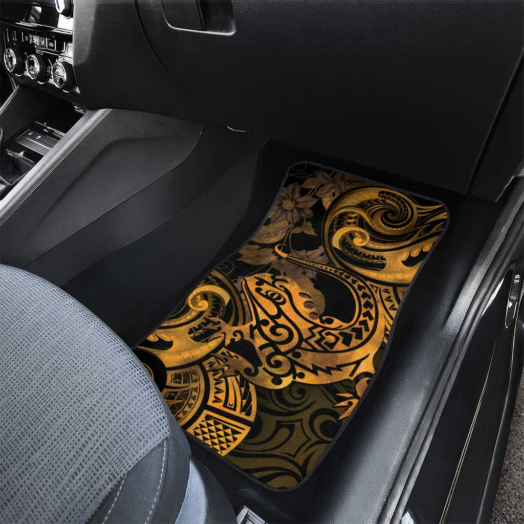 New Zealand Tuatara Car Mats Aotearoa Maori Clematis Flowers - Gold