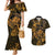 New Zealand Tuatara Couples Matching Mermaid Dress and Hawaiian Shirt Aotearoa Maori Clematis Flowers - Gold