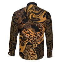 New Zealand Tuatara Family Matching Puletasi and Hawaiian Shirt Aotearoa Maori Clematis Flowers - Gold LT14 - Polynesian Pride
