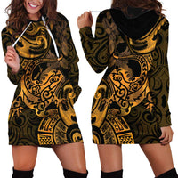 New Zealand Tuatara Hoodie Dress Aotearoa Maori Clematis Flowers - Gold